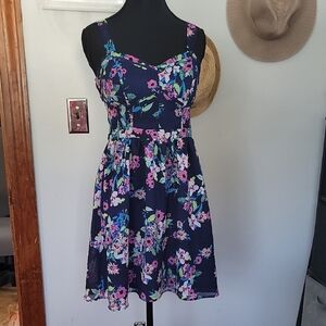 Candie's Floral Mini Dress - Navy and Pink
